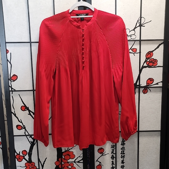 Lauren Ralph Lauren Lush Red Pleated Blouse - Picture 1 of 5